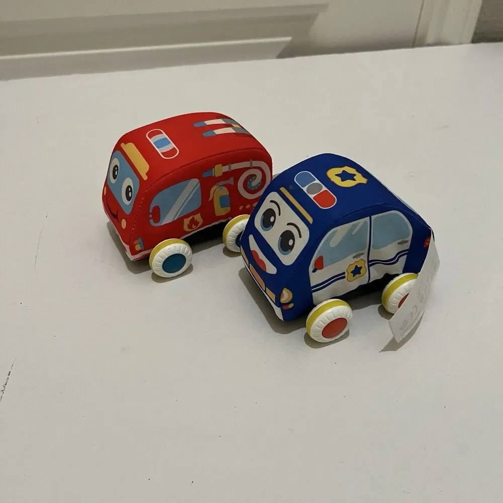 Soft Play Car Vehicles Pull Back Racer Cars Blue Police Red Firetruck Toys